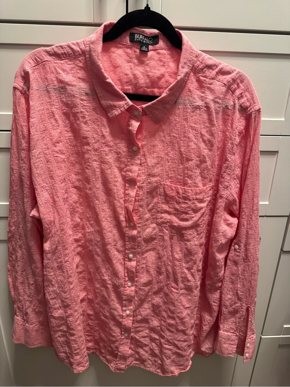 Buffalo David Bitton Men’s XL Pink Linen Blend Button Down Shirt Casual Summer